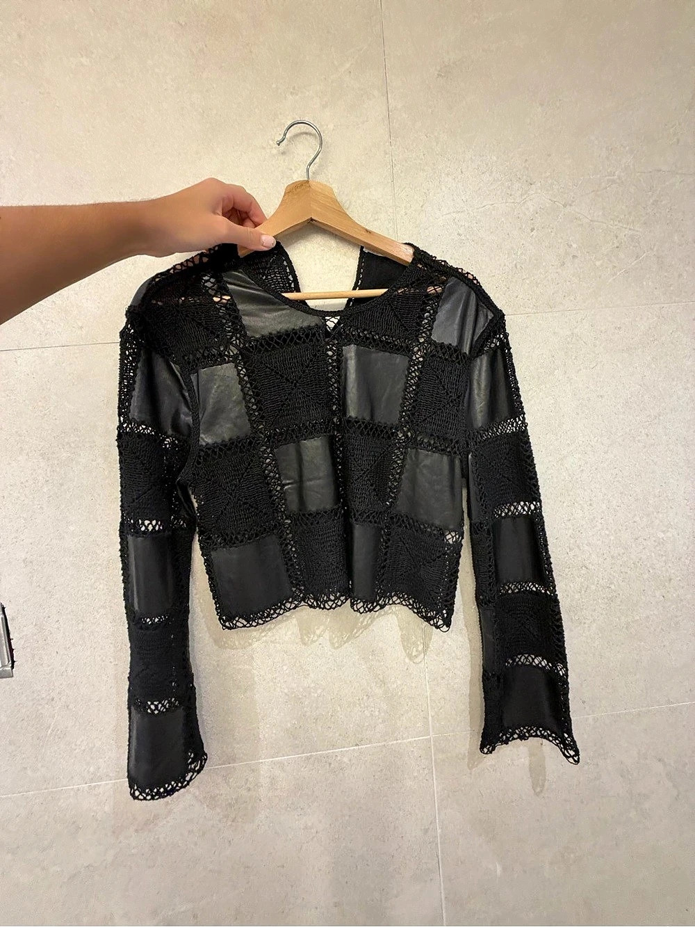 ZARA Black Geometric Crop top Size Medium Like New